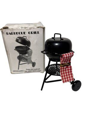 Dollhouse BBQ Miniature Black Decorative Red Gingham Towel Doll Furniture 3"